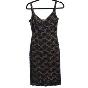 Y2K Bisou Bisou Womens Cocktail Dress Small Black Lace Floral Sleeveless Midi